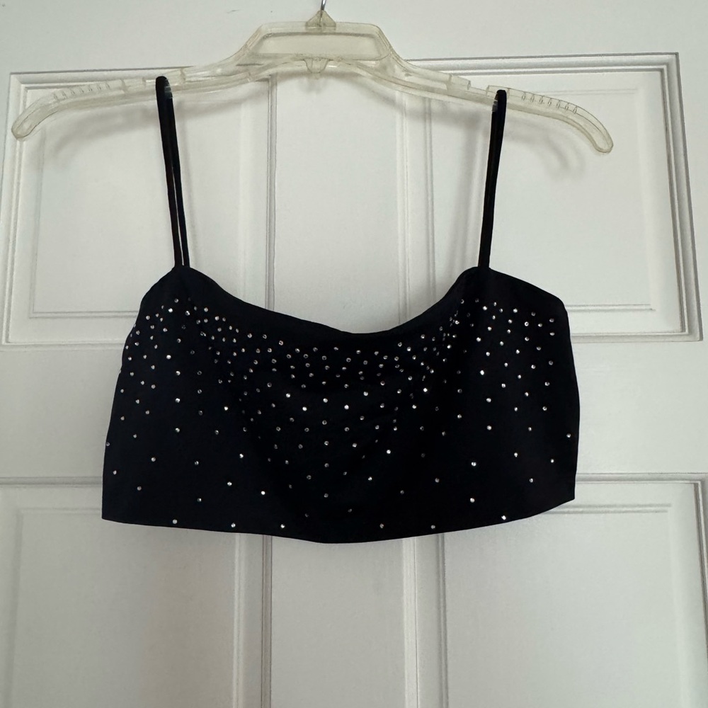 Black Rhinestone Embellished Women's Top